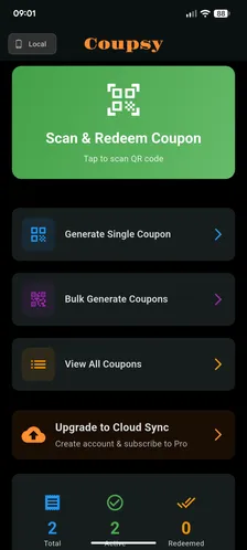 Coupsy welcome screen